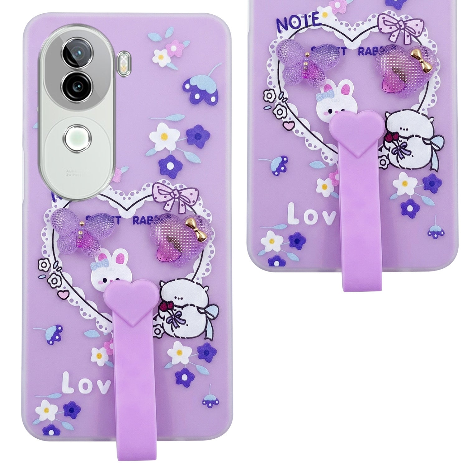 For Vivo iQOO Z9s Back Cover Case (3D Cute Heart Strap Holder | Camera Protection | Designer Girls Print)