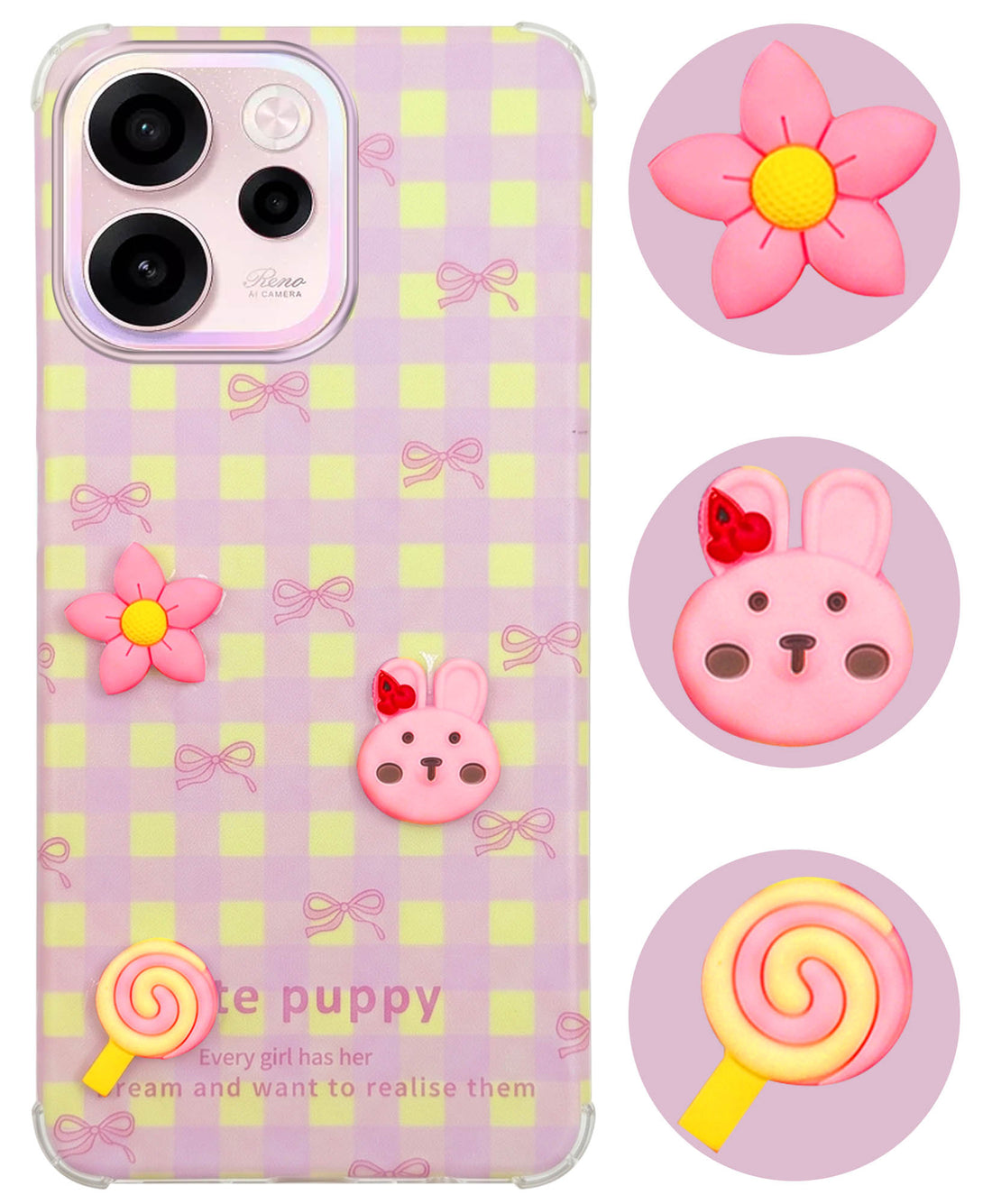 For Oppo Reno 15c Back Cover Case (3D Cute Cartoons | Hard Back Side Soft | Matte Premium Finish | HD Printing)