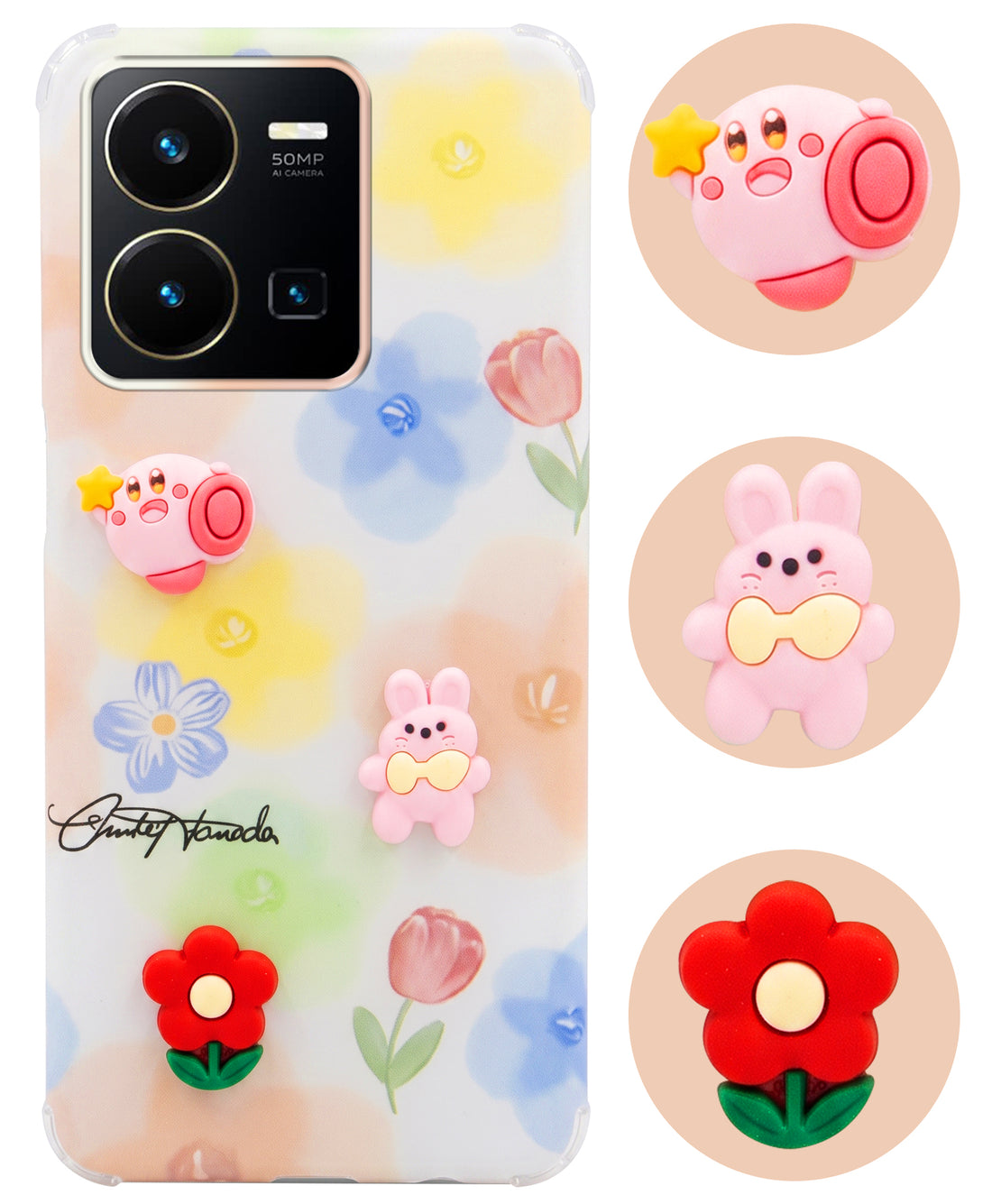 For Vivo Y35 Back Cover Case (3D Cute Cartoons | Hard Back Side Soft | Matte Premium Finish | HD Printing)