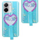 For Poco C71 Back Cover Case (3D Cute Heart Strap Holder | Camera Protection | Designer Girls Print)