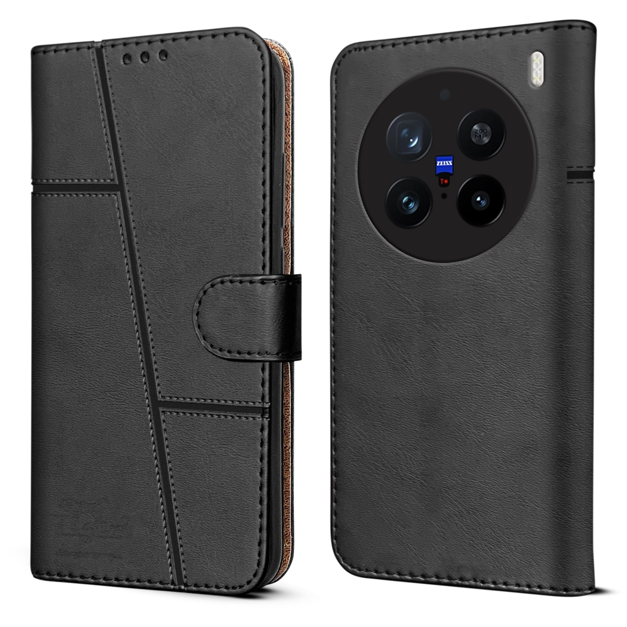 For Vivo X200 Pro 5G Flip Cover Case ( Stitched Leather with Magnetic Closure)