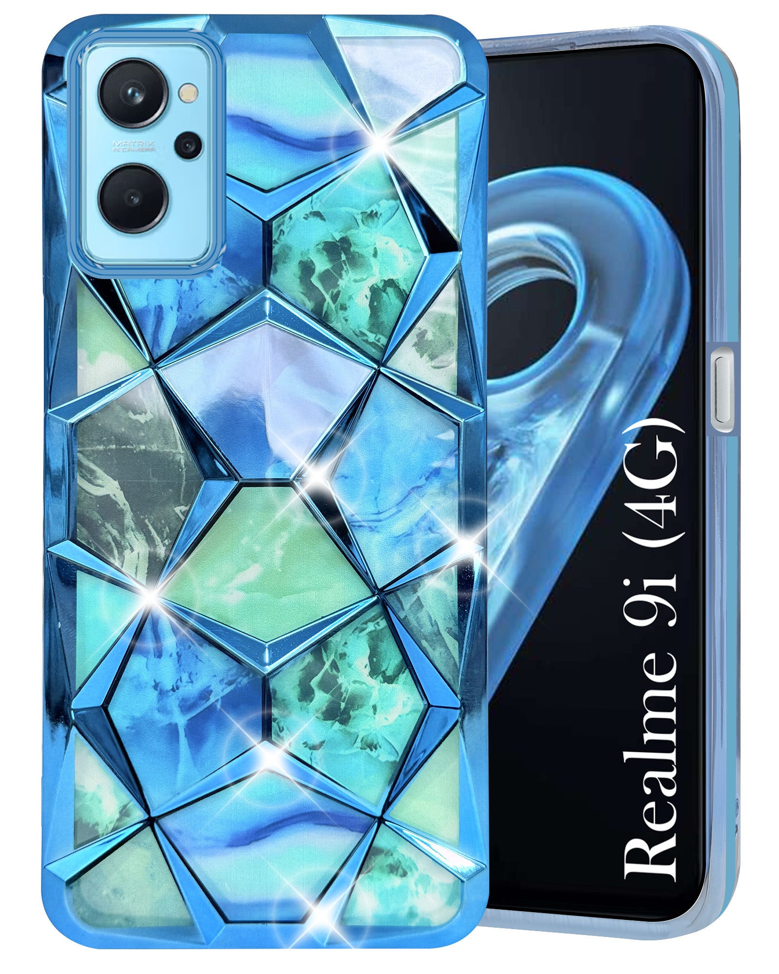 For Realme 9i 4G Back Cover Case (Dual Design Glitter Sparkle and Detachable Diamond Print Case | Soft and Flexible)