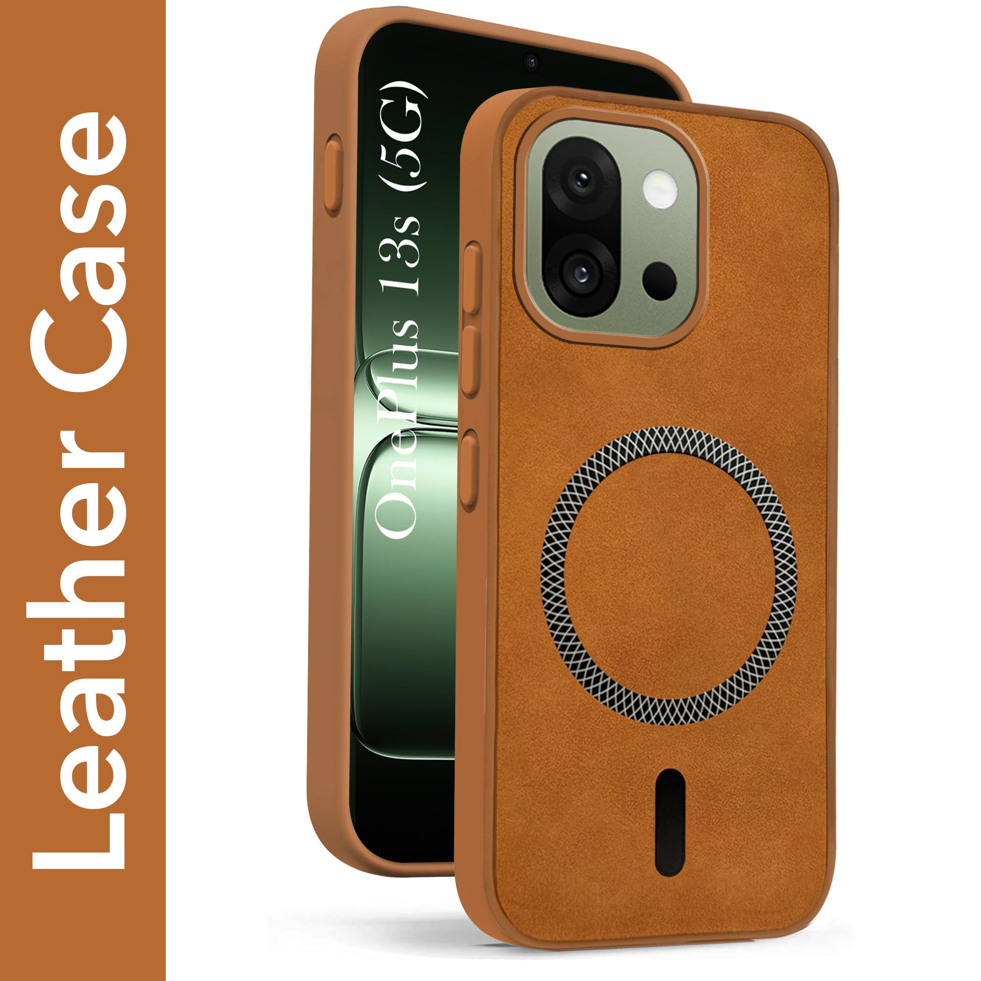 For OnePlus 13S Back Cover Case Leather Finish (MagSafe Compatible Wireless Charging | Soft Touch | Camera Bump Protection)