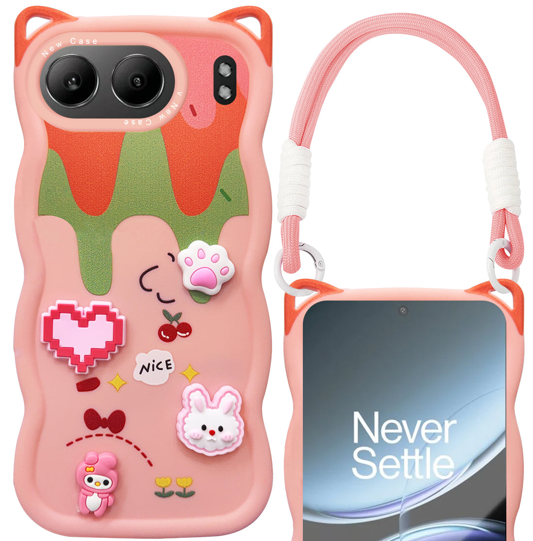 For Oneplus Nord 4 Back Case Cover Strap (3D embossed Figures | Strap Holder | 360* Soft Cushion with Camera Bump)