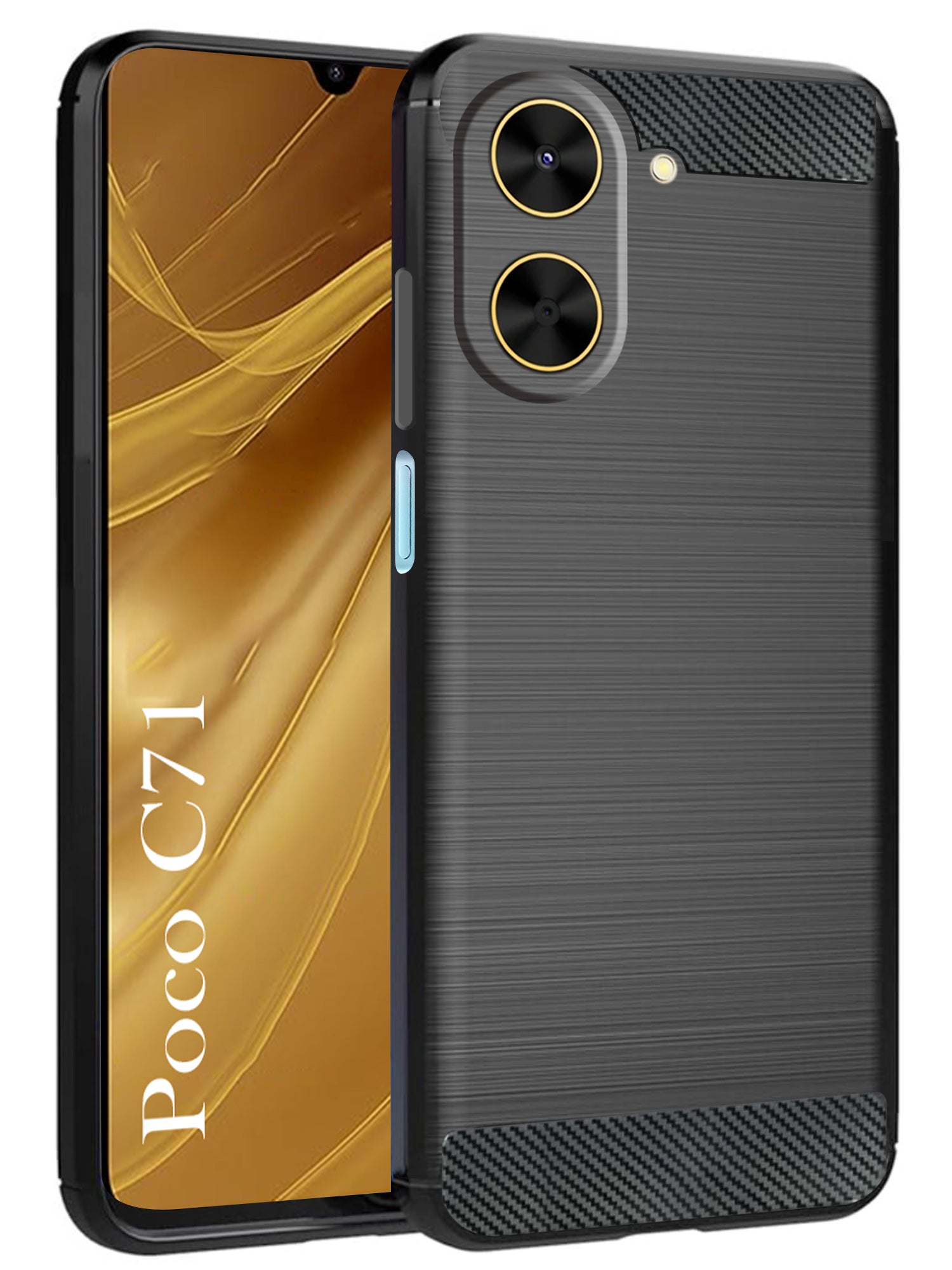 For Poco C71 Back Cover Case ( Hybrid Armor Case | Carbon Fiber Shockproof | Soft and Flexible | Black )