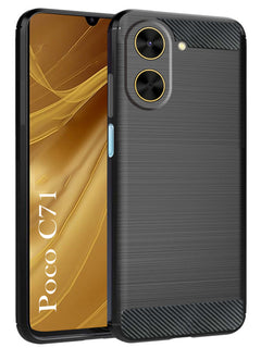 For Poco C71 Back Cover Case ( Hybrid Armor Case | Carbon Fiber Shockproof | Soft and Flexible | Black )