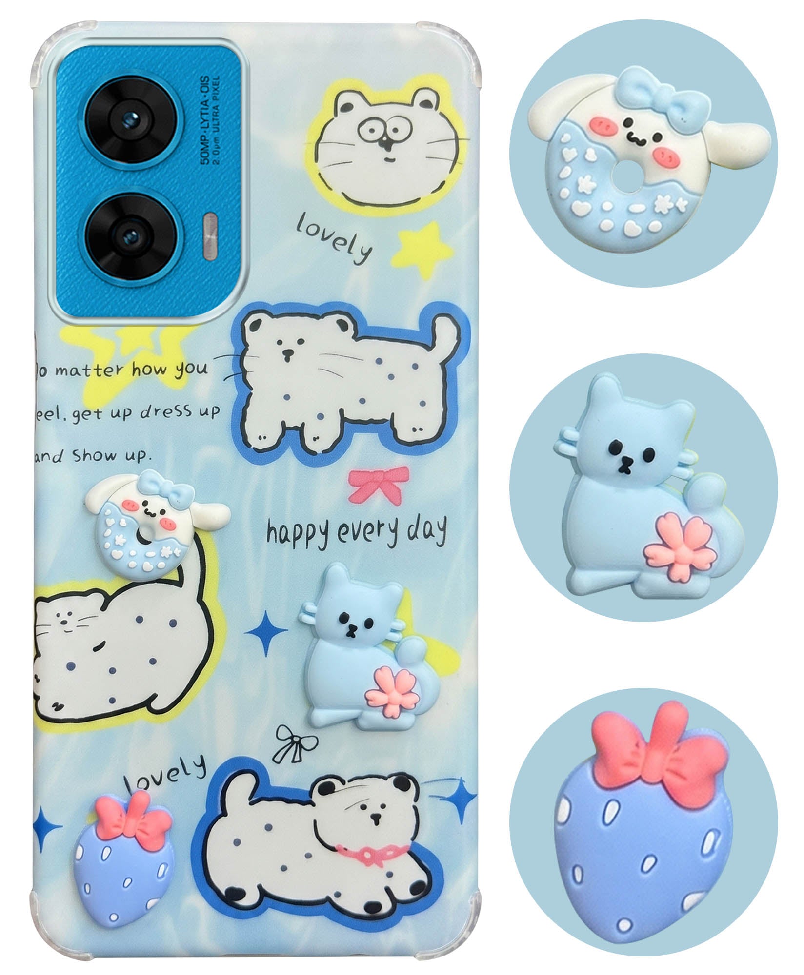 For Motorola Moto G96 Back Cover Case (3D Cute Cartoons | Hard Back Side Soft | Matte Premium Finish | HD Printing)