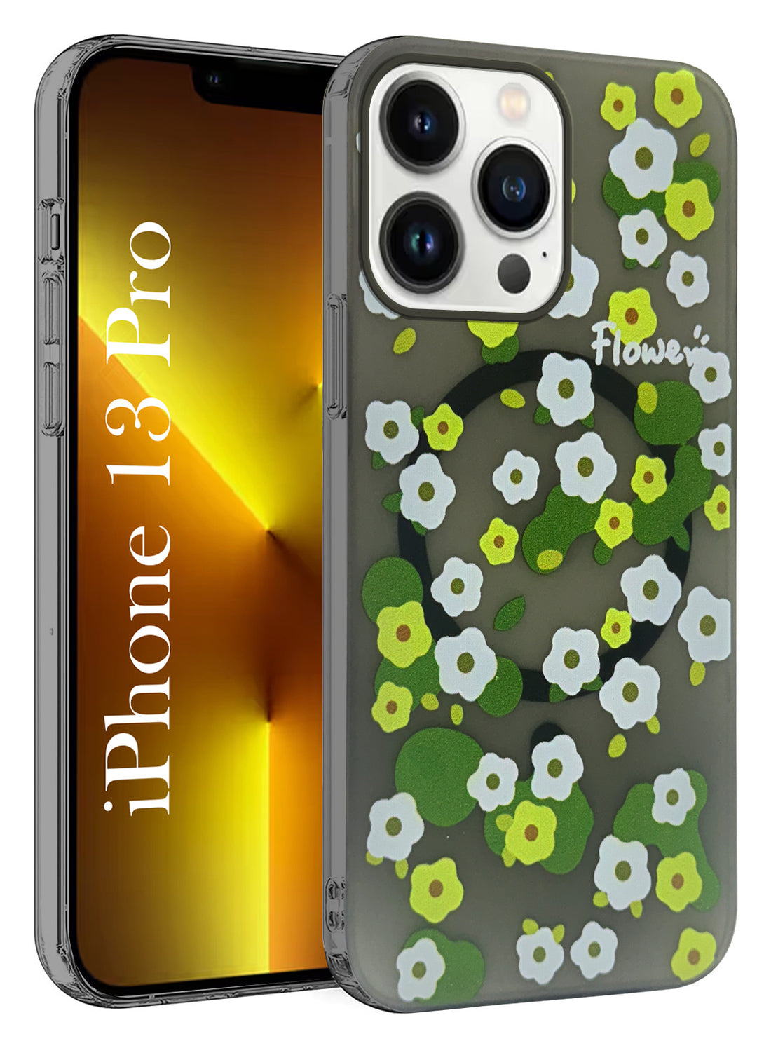 For Apple iPhone 13 Pro Back Cover Case  (Cute Floral Design | Flower Print for Girls | MagSafe Compatible Wireless Charging)