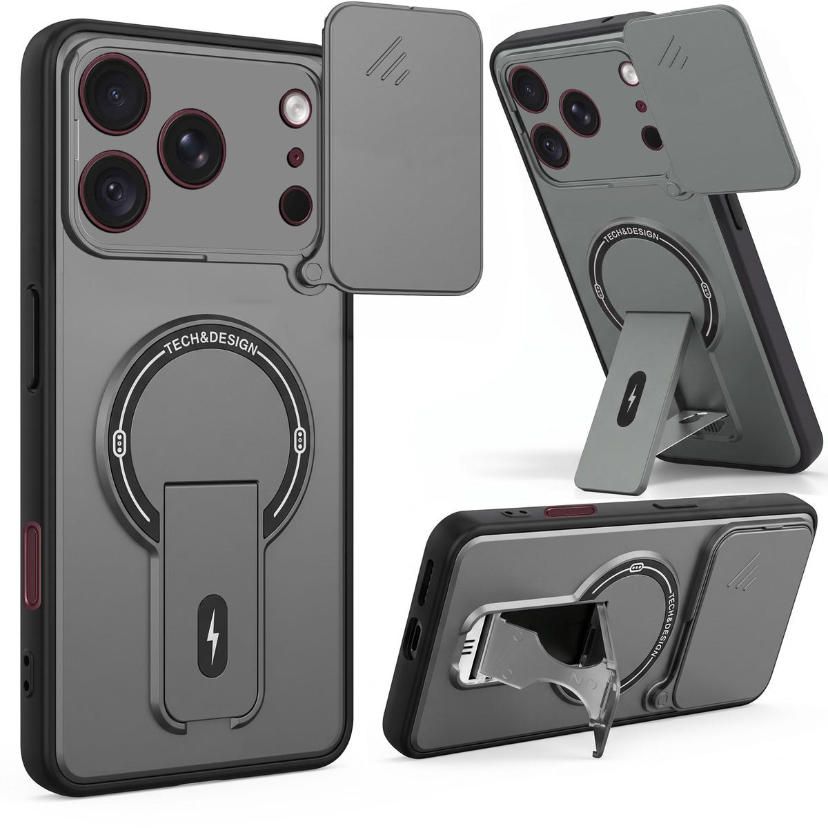 For Apple iPhone 18 Pro Max Back Case Cover Metallic (Hybrid Armor Kickstand | Sliding Shutter Camera Protection | MagSafe Compatible)
