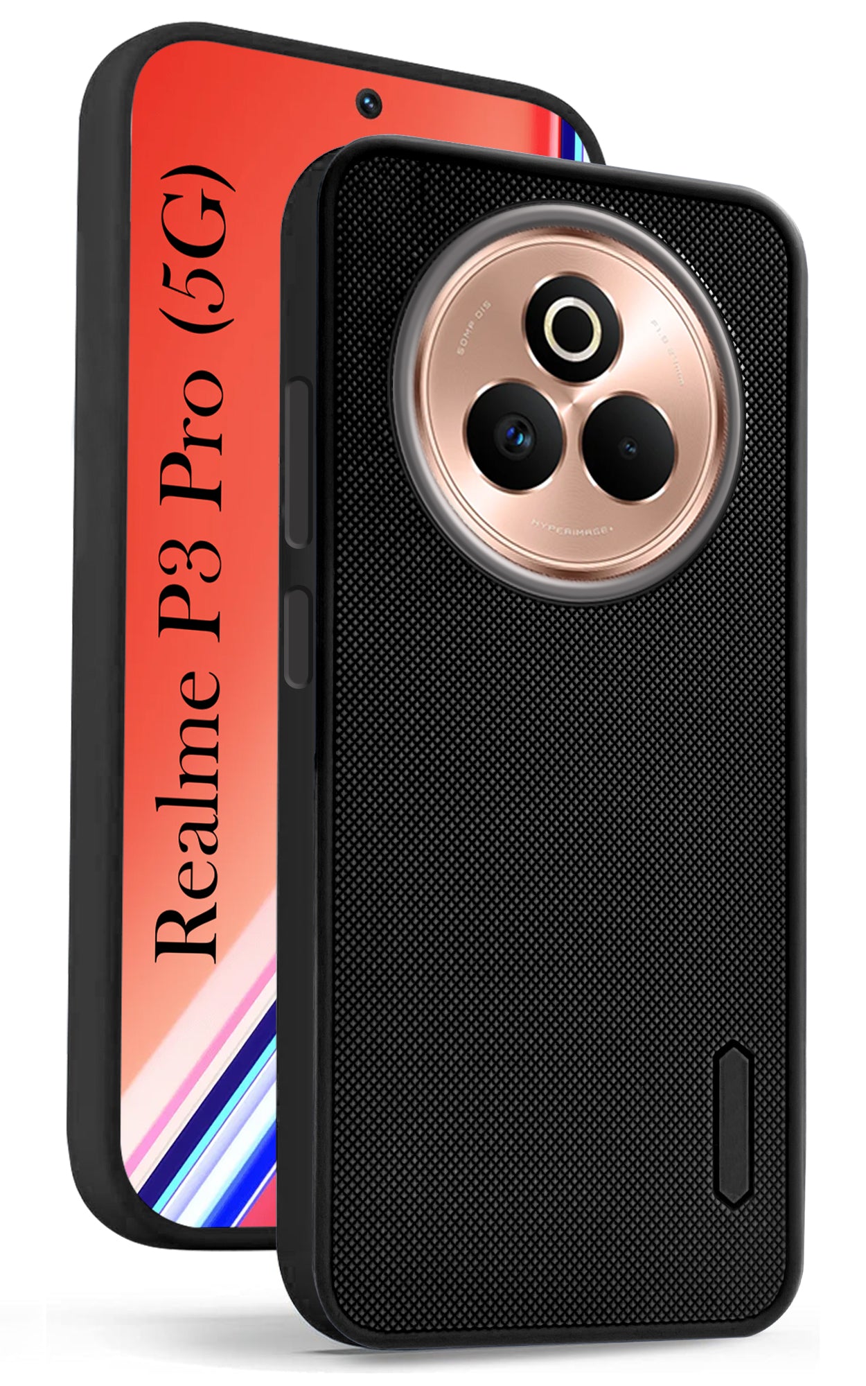 For Realme P3 Pro Back Cover Case (Textured Grip Design | Micro-Fiber Cloth Inside | Slim and Light Weight | Soft Touch and Feel | Black)