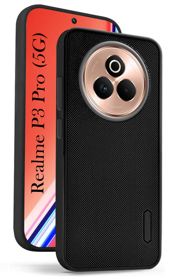 For Realme P3 Pro Back Cover Case (Textured Grip Design | Micro-Fiber Cloth Inside | Slim and Light Weight | Soft Touch and Feel | Black)