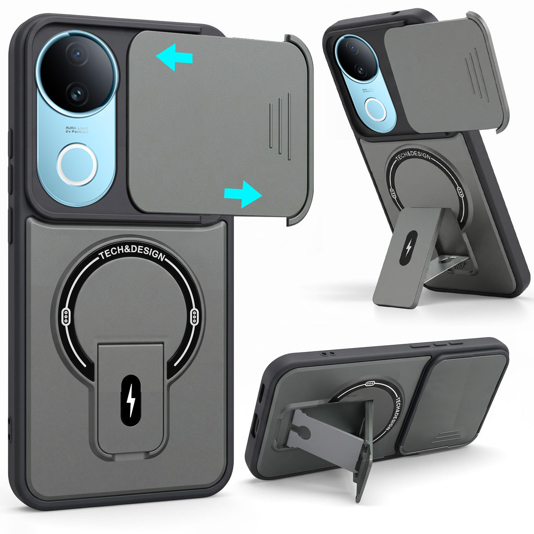 For Vivo iQOO Z10R Back Case Cover Metallic (Hybrid Armor Kickstand | Sliding Shutter Camera Protection | MagSafe Compatible)