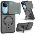 For Vivo iQOO Z10R Back Case Cover Metallic (Hybrid Armor Kickstand | Sliding Shutter Camera Protection | MagSafe Compatible)