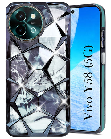For Vivo Y58 5G Back Cover Case (Dual Design Glitter Sparkle and Detachable Diamond Print Case | Soft and Flexible)