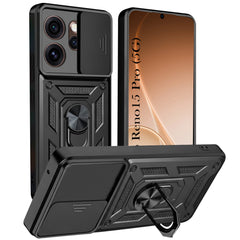 For Oppo Reno15 Pro 5G | Oppo Reno 15 Pro 5G Back Cover Case Hybrid Armor (Sliding Shutter Camera Protection | Polycarbonate |Ring Holder Kickstand)