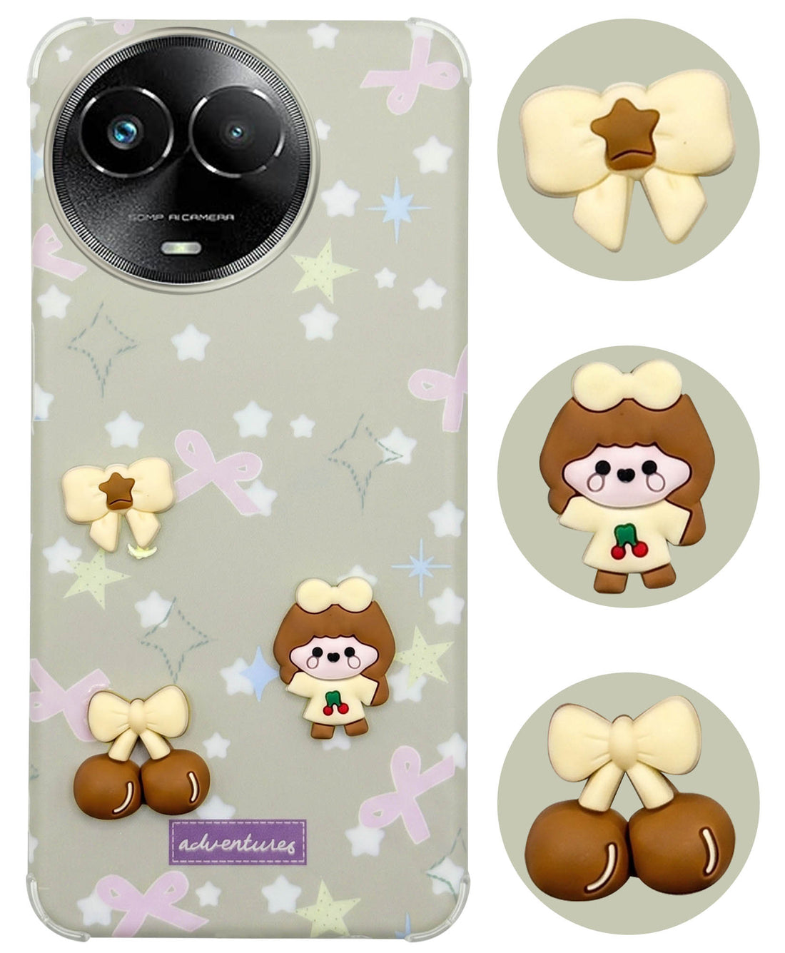 For Realme Narzo 60x Back Cover Case (3D Cute Cartoons | Hard Back Side Soft | Matte Premium Finish | HD Printing)