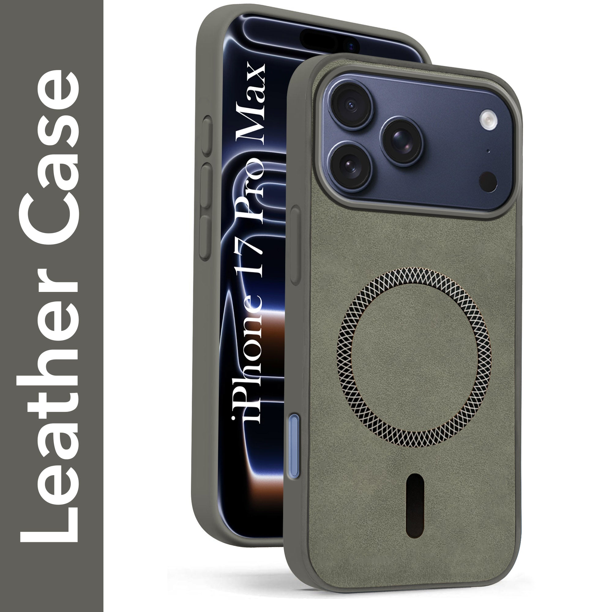 For Apple iPhone 17 Pro Max Back Cover Case Leather Finish (MagSafe Compatible Wireless Charging | Soft Touch | Camera Bump Protection)