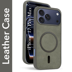 For Apple iPhone 17 Pro Max Back Cover Case Leather Finish (MagSafe Compatible Wireless Charging | Soft Touch | Camera Bump Protection)