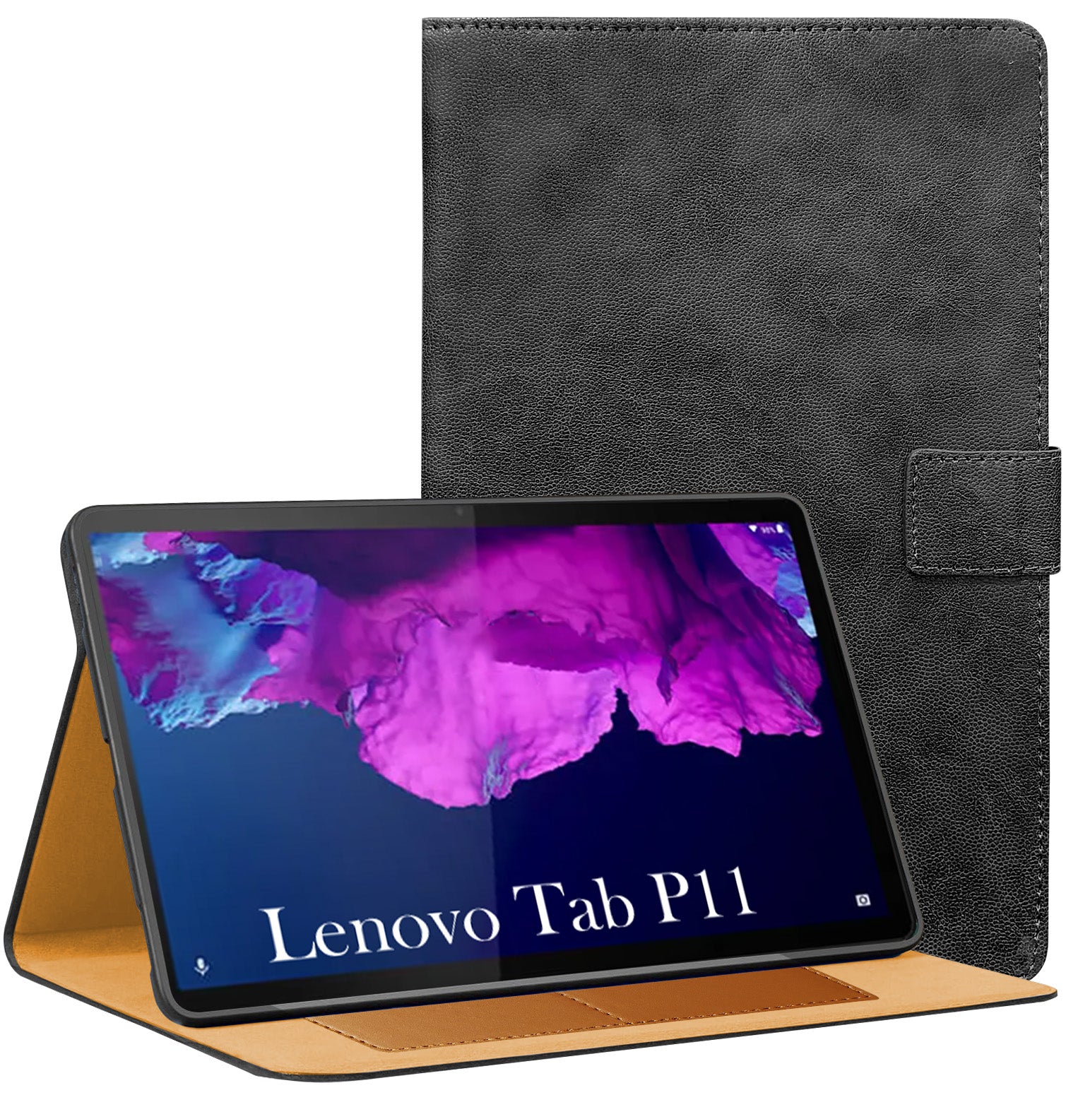 For Lenovo Tab P11 11.5 Inch TB-J606F Flip Cover Folio Cover (PU Matte Leather | Multi-Angle Smart Stand | Card Storage Slots | Silicone Back Pouch)
