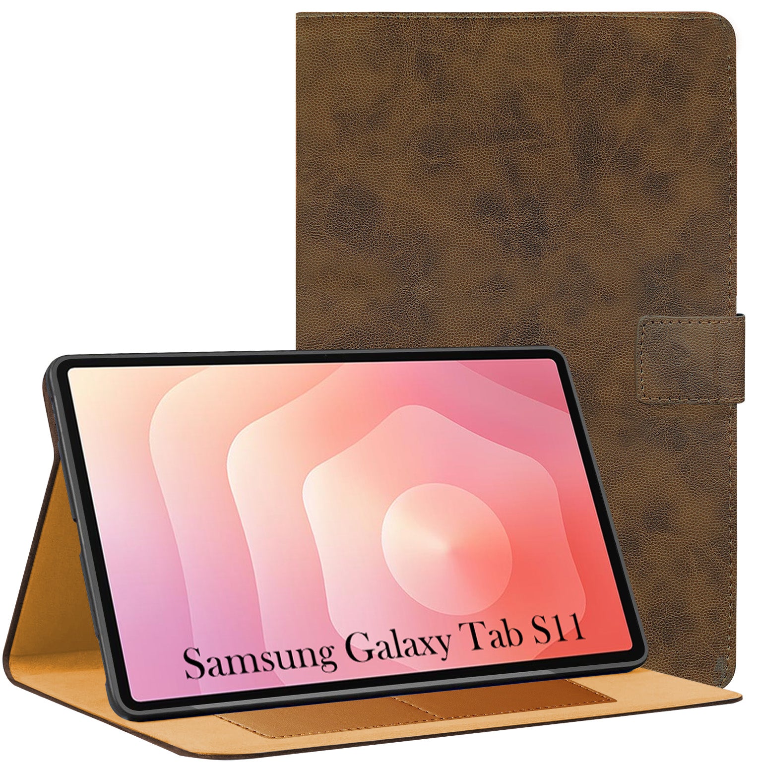 For Samsung Galaxy Tab S11 11 Inch SM-X730/X736/X736B Flip Cover Folio Cover (PU Leather | Multi-Angle Smart Stand | Card Storage Slots | Silicone Back Pouch)