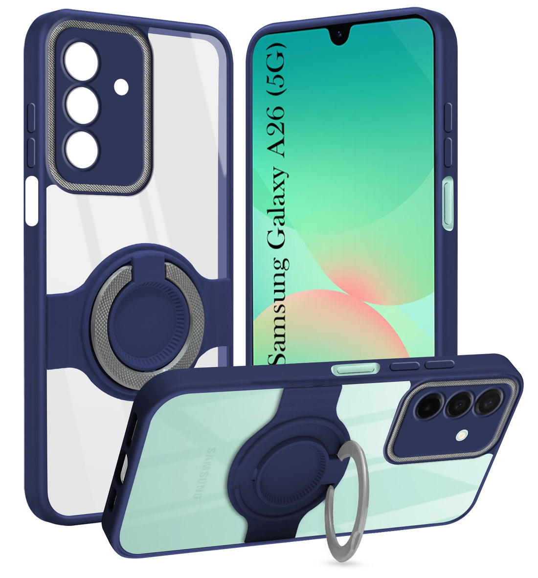 For Samsung Galaxy A26 5G Back Cover Case with stand (Built-in Ring Holder Kickstand | Lifetime Anti Yellow | Camera Protection)