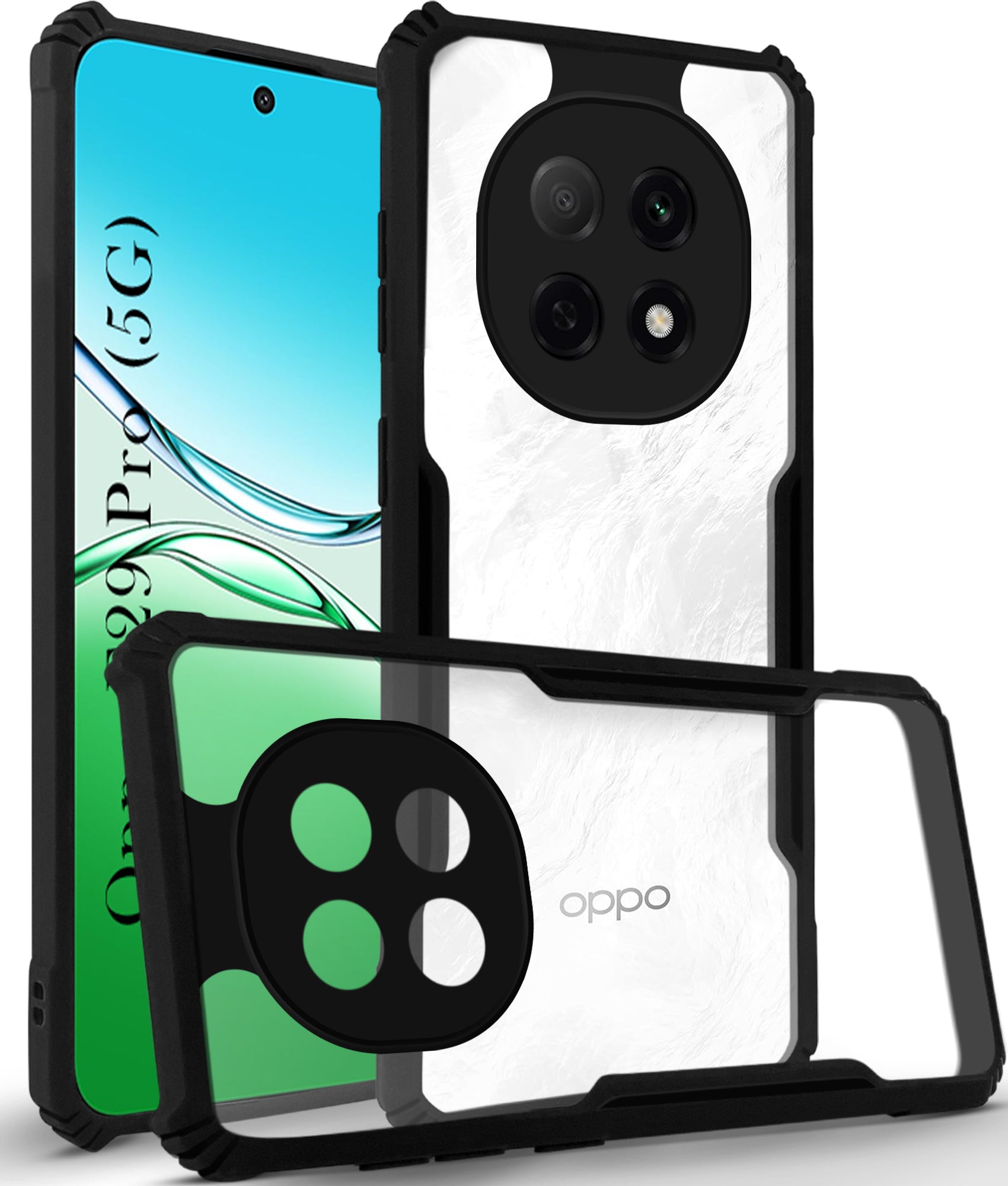For Oppo F29 Pro Back Cover Case (Shockproof with Polycarbonate Clear Panel | Professional Black)