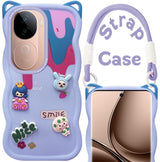 For Vivo V40e Back Case Cover Strap (3D embossed Figures | Strap Holder | 360* Soft Cushion with Camera Bump)