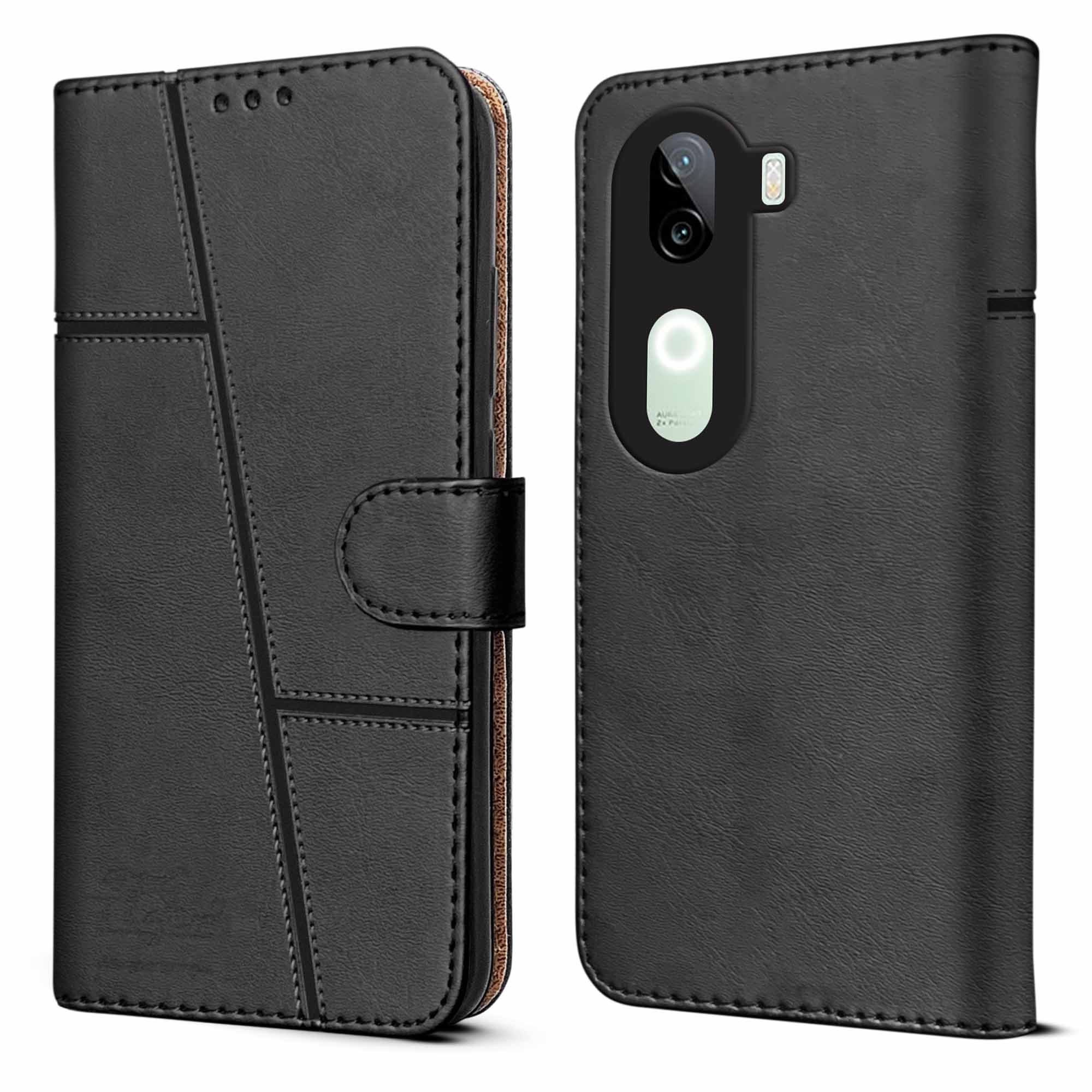 For Vivo iQOO Z9s Flip Cover Case (Stitched Leather with Magnetic Closure)