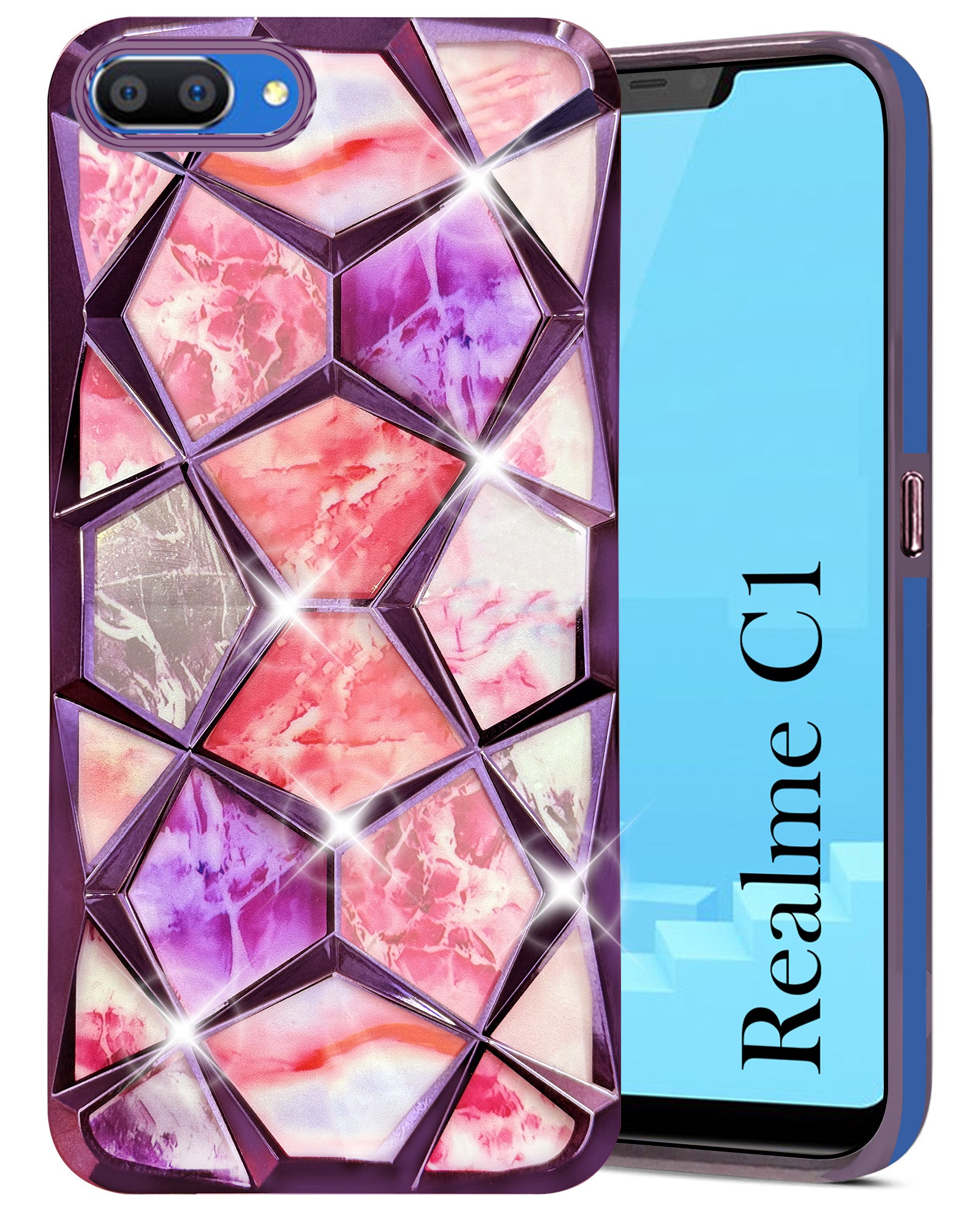 For Realme C1 Back Cover Case (Dual Design Glitter Sparkle and Detachable Diamond Print Case | Soft and Flexible)
