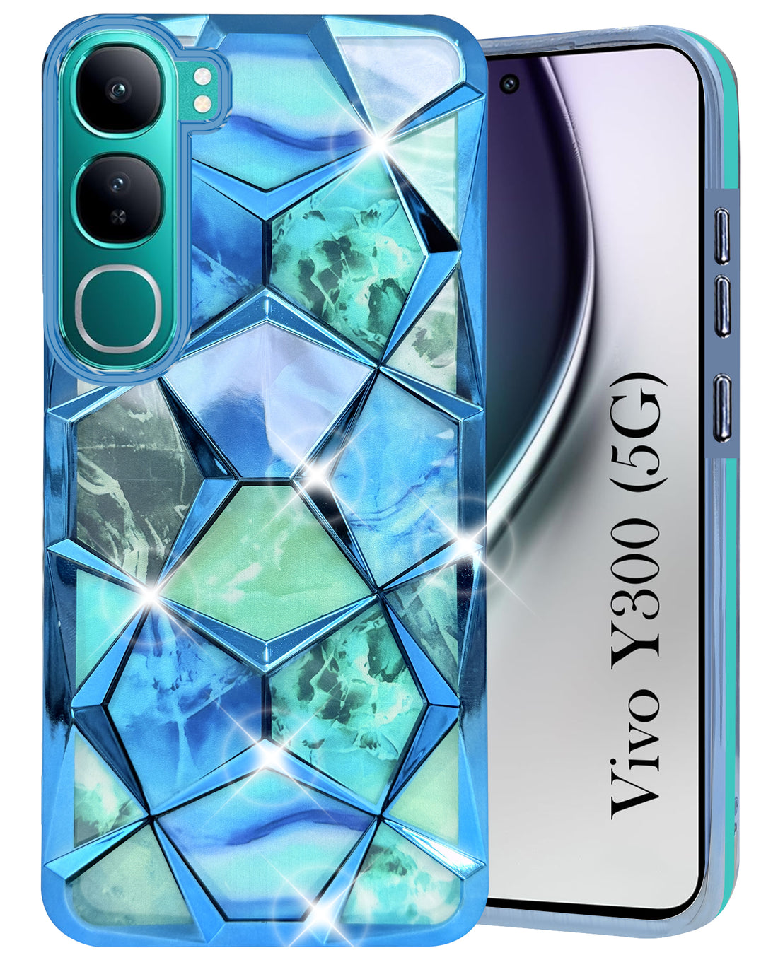 For Vivo Y300 Back Cover Case (Dual Design Glitter Sparkle and Detachable Diamond Print Case | Soft and Flexible)