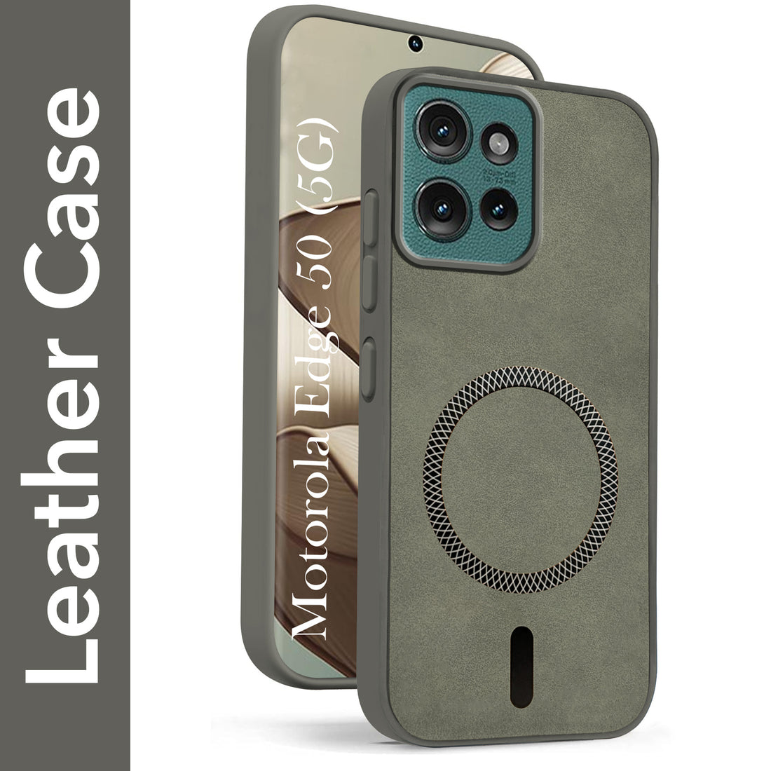 For Motorola Moto Edge 50 5G Back Cover Case Leather Finish (MagSafe Compatible Wireless Charging | Soft Touch | Camera Bump Protection)