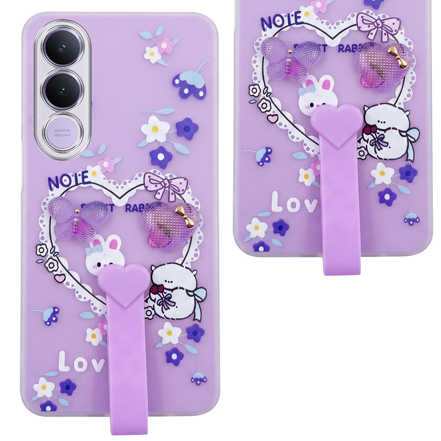 For Vivo V70 FE 5G Back Cover Case (3D Cute Heart Strap Holder | Camera Protection | Designer Girls Print)