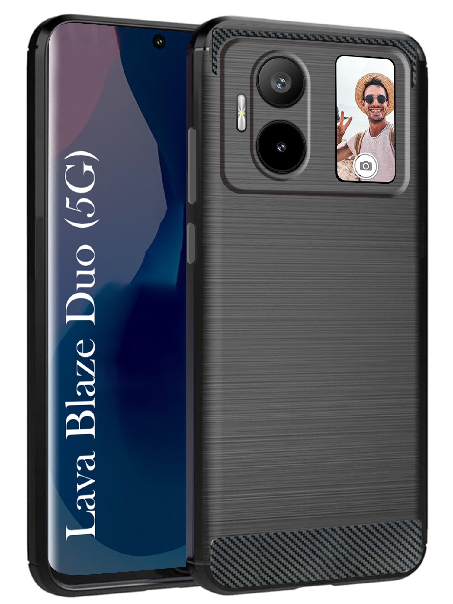 For Lava Blaze Duo Back Cover Case (Hybrid Armor Case | Carbon Fiber Shockproof | Soft and Flexible | Black )