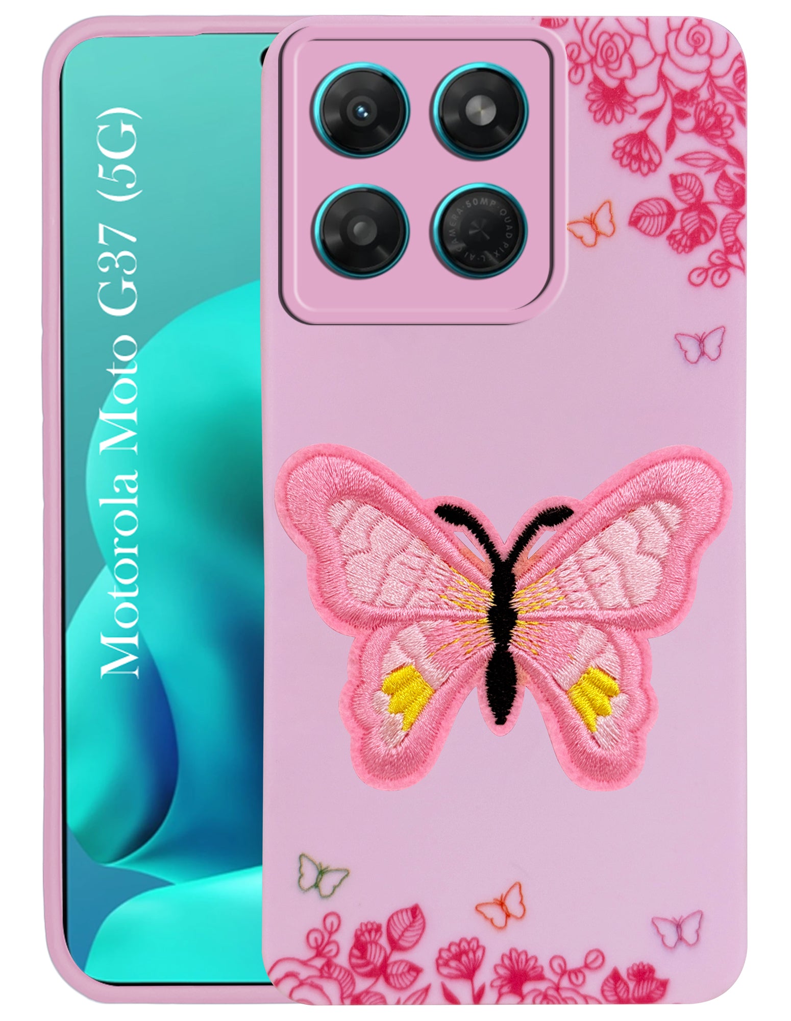 For Motorola Moto G37 Back Cover Case (Soft Butterfly Embroidery | Women Teen Girls | Camera Protection| Matte Silicone)