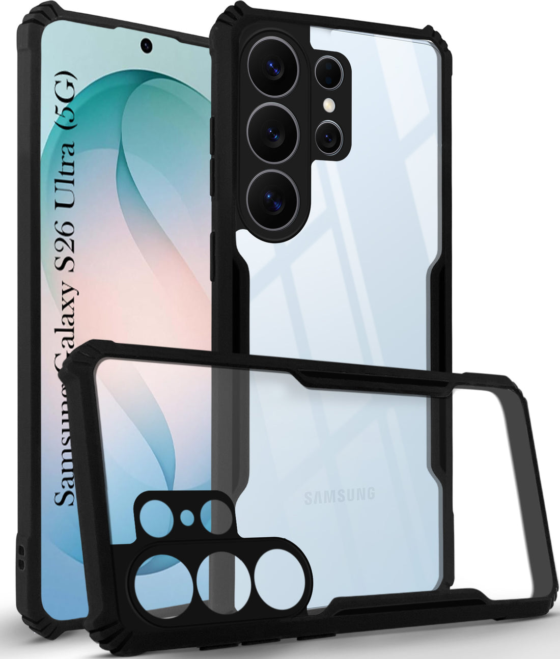 For Samsung Galaxy S26 Ultra Back Cover Case Hybrid (Shockproof with Polycarbonate Clear Panel | Professional Black)