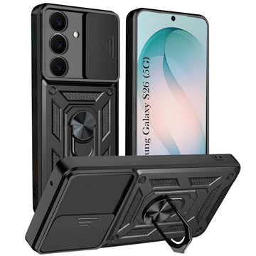 For Samsung Galaxy S26 5G Back Cover Case Hybrid Armor (Sliding Shutter Camera Protection | Polycarbonate |Ring Holder Kickstand)