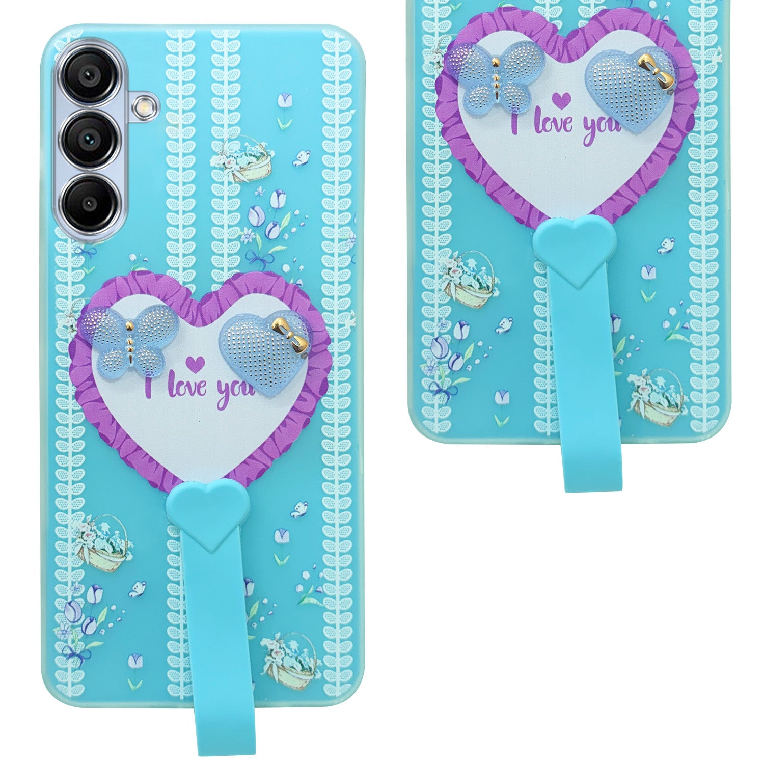 For Samsung Galaxy A15 5G Back Cover Case (3D Cute Heart Strap Holder | Camera Protection | Designer Girls Print)