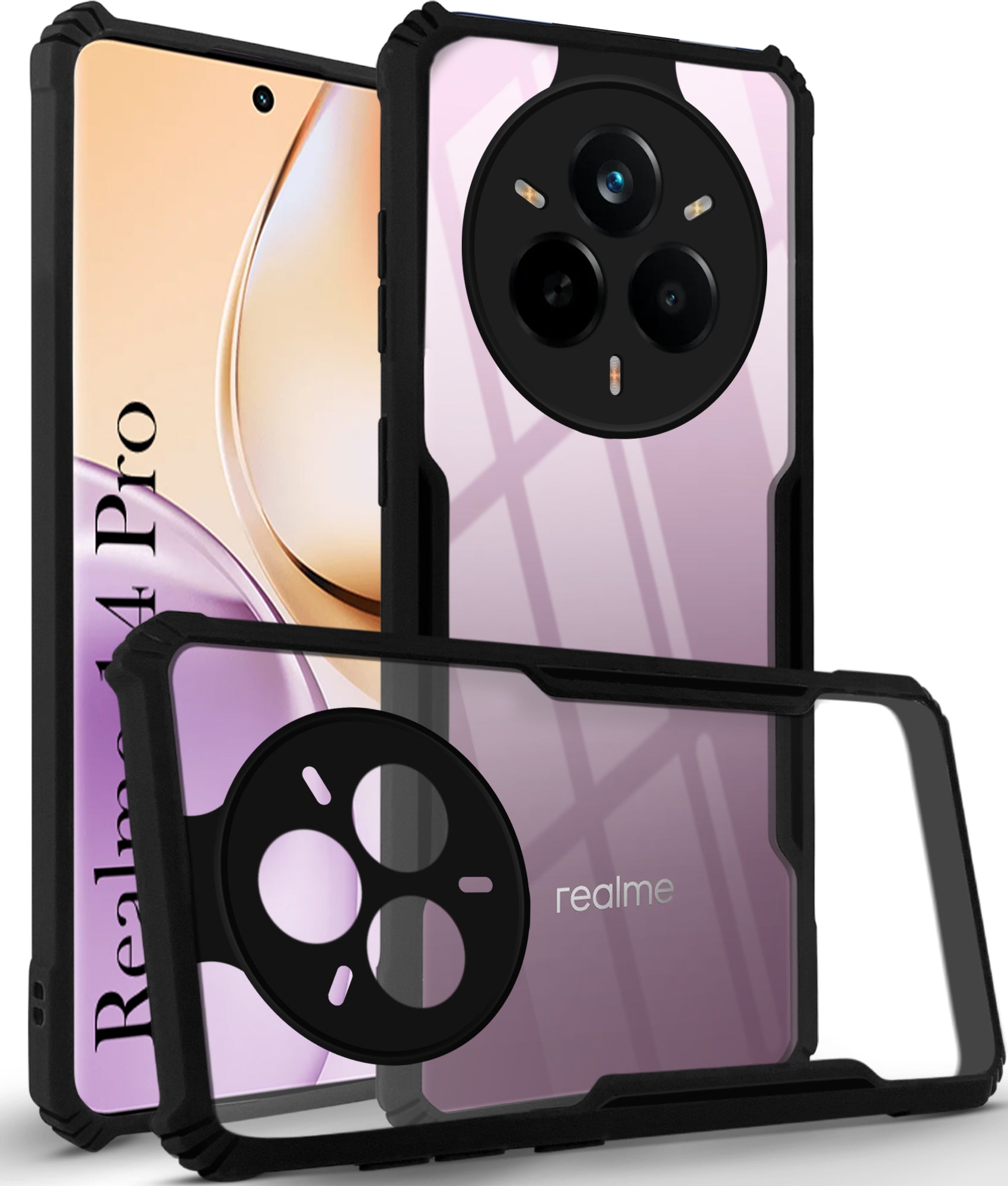 For Realme 14 Pro Back Cover Case (Shockproof with Polycarbonate Clear Panel | Professional Black)