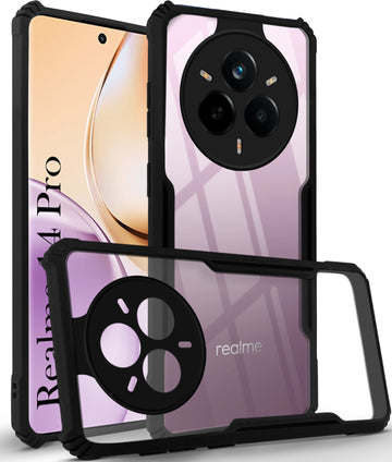 For Realme 14 Pro Back Cover Case (Shockproof with Polycarbonate Clear Panel | Professional Black)