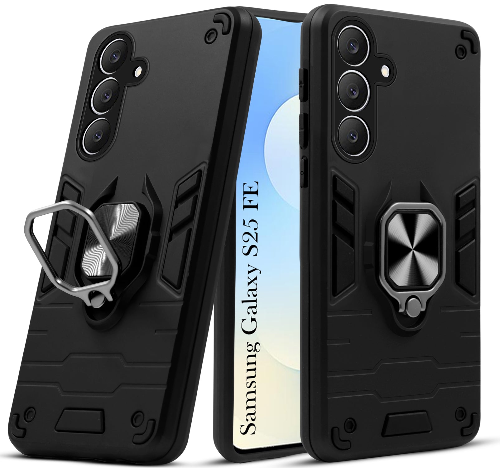 For Samsung Galaxy S25 FE Back Cover Case Hybrid Armor (Shockproof Dual Layer Polycarbonate |Ring Holder Kickstand)