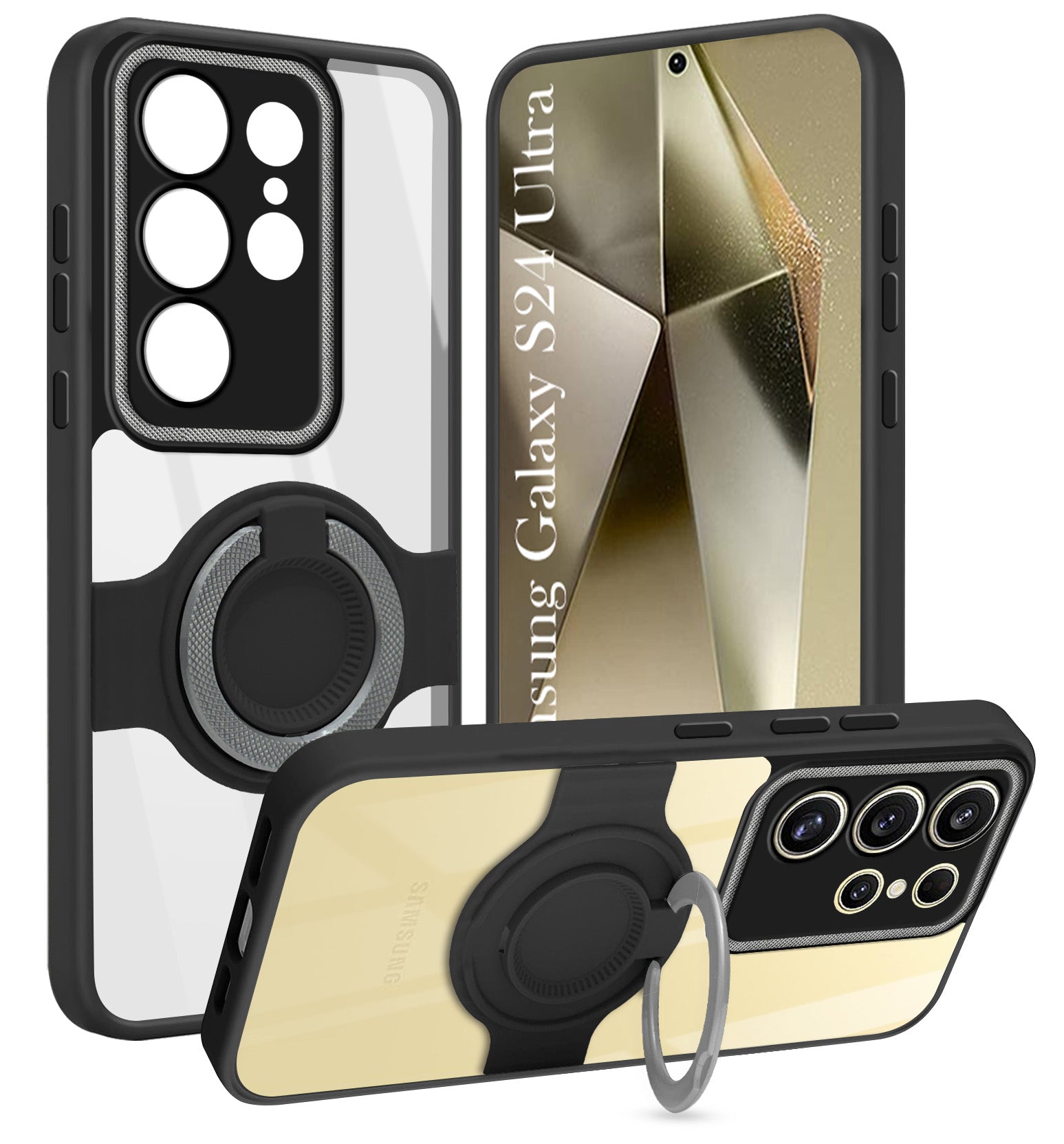 For Samsung Galaxy S24 Ultra Back Cover Case with stand (Built-in Ring Holder Kickstand | Lifetime Anti Yellow | Camera Protection)