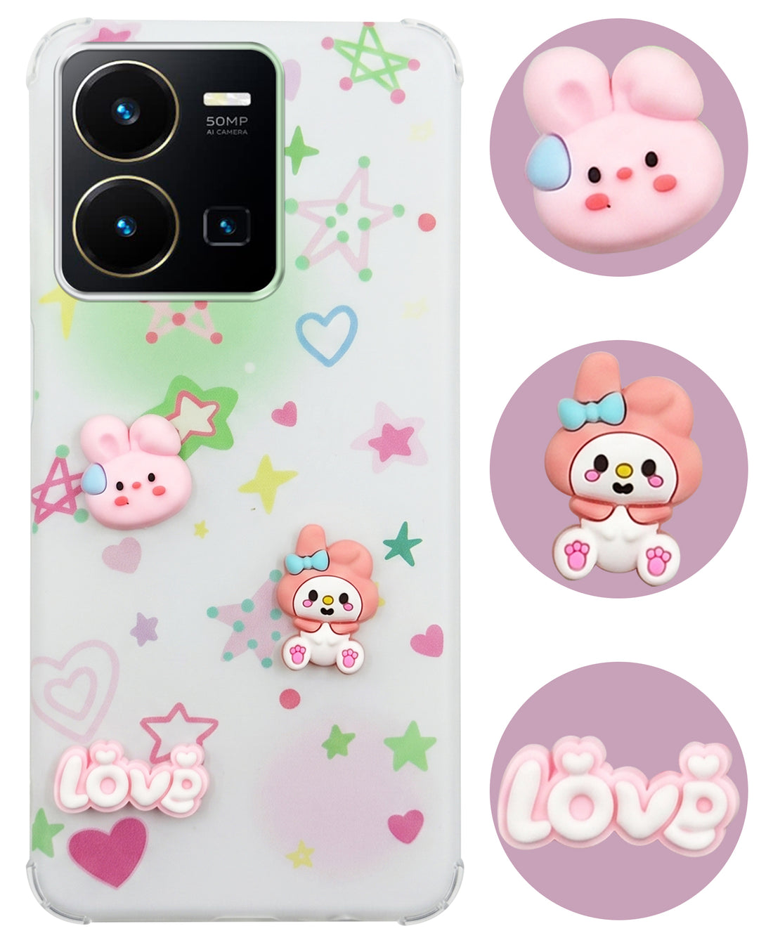 For Vivo Y35 Back Cover Case (3D Cute Cartoons | Hard Back Side Soft | Matte Premium Finish | HD Printing)