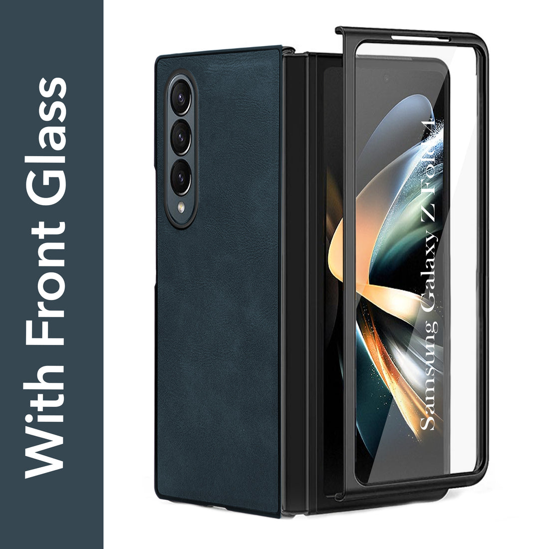 For Samsung Galaxy Z Fold 4 5G Back Cover Front Glass Leather (Full Body Case | Built-in Screen Protector | Inside Fiber Cloth | Minimalist Professional)