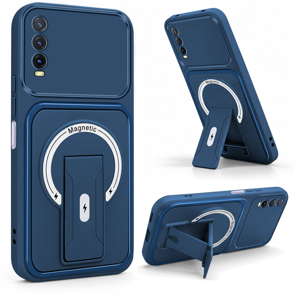 For Vivo Y20 | Y20i Back Case Cover Metallic (Hybrid Armor Kickstand | MagSafe Compatible | Camera Protection Shockproof)
