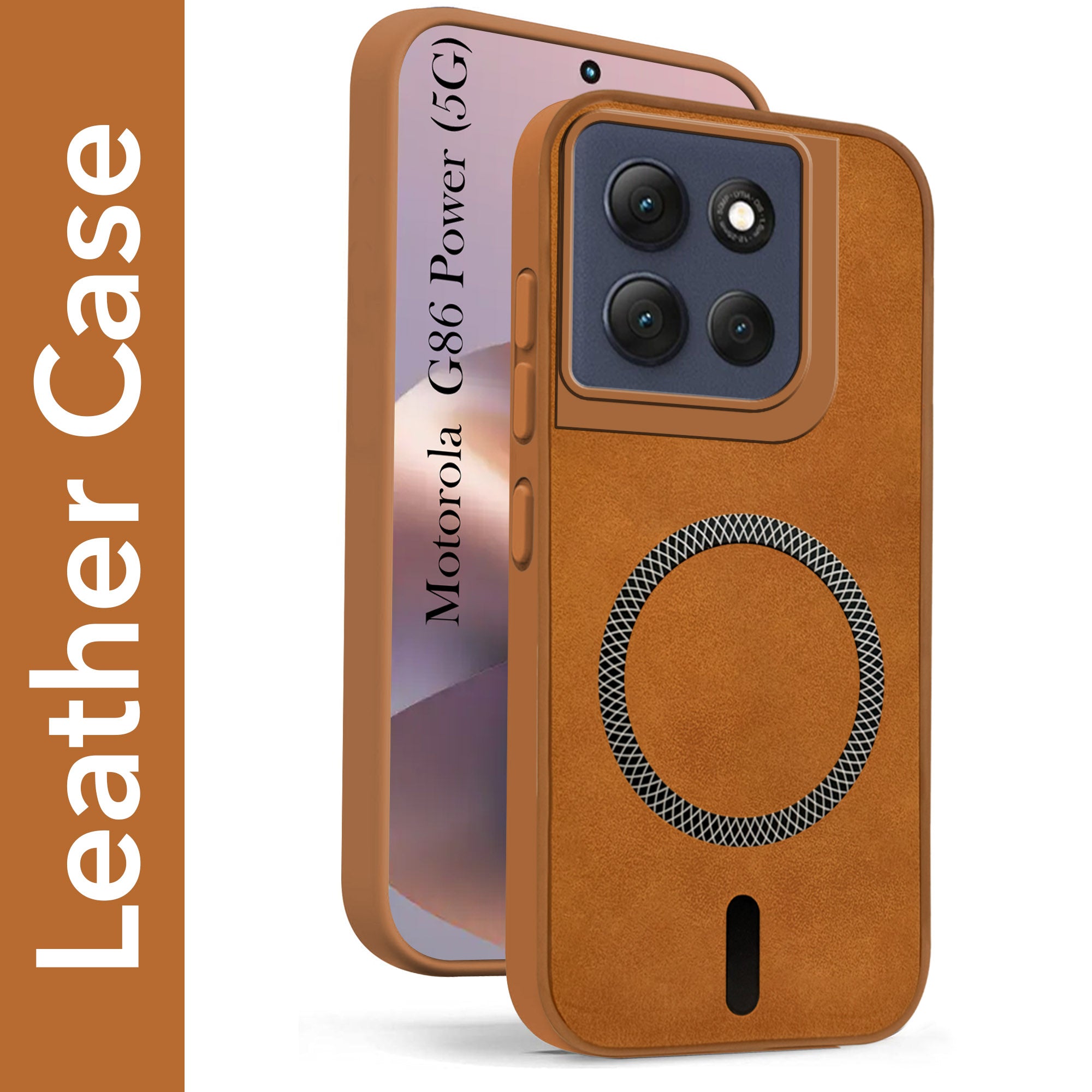 For Motorola Moto G86 Power Back Cover Case Leather Finish (MagSafe Compatible Wireless Charging | Soft Touch | Camera Bump Protection)