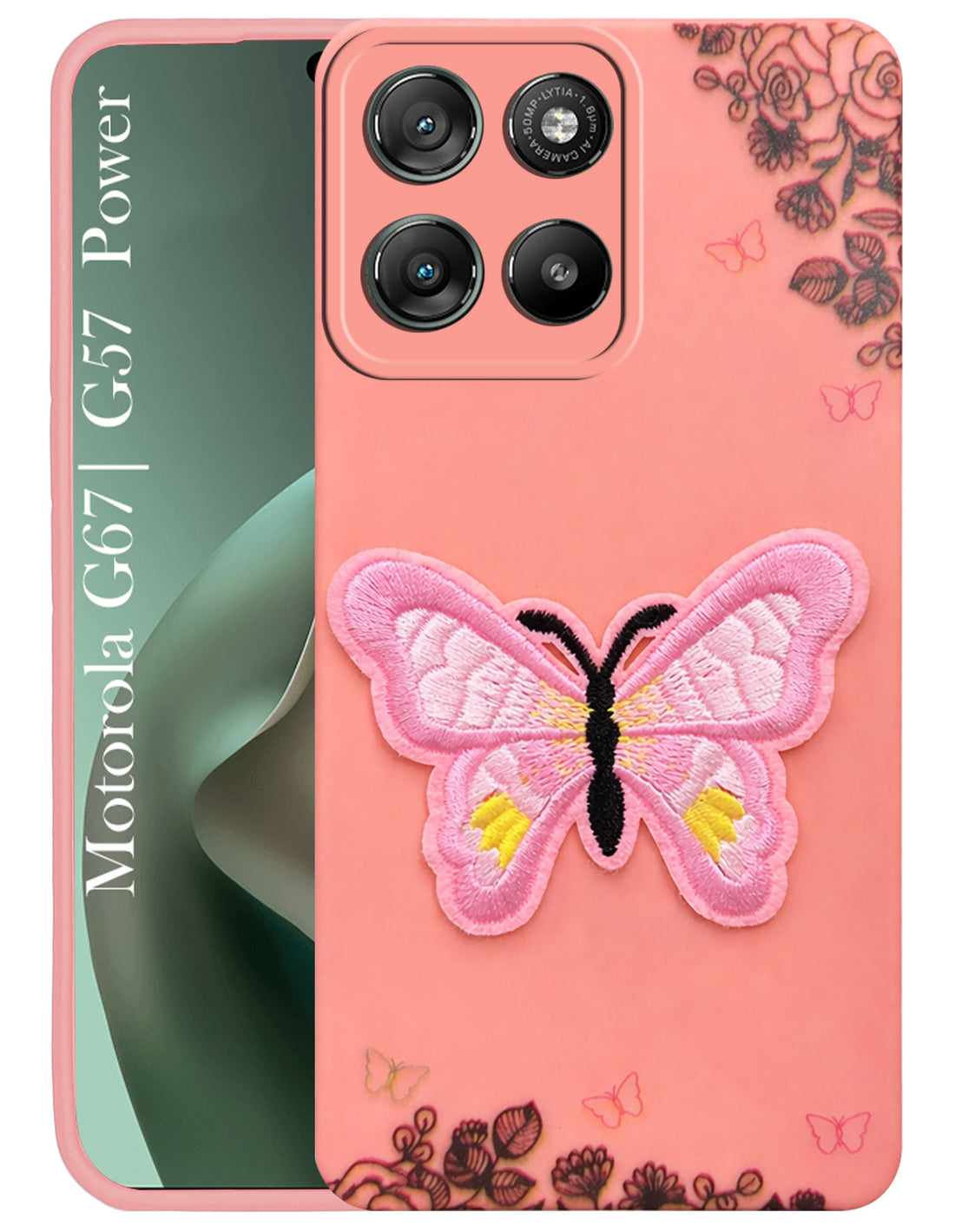 For Motorola Moto G67 Power | G57 Power Back Cover Case (Soft Butterfly Embroidery | Women Teen Girls | Camera Protection| Matte Silicone)