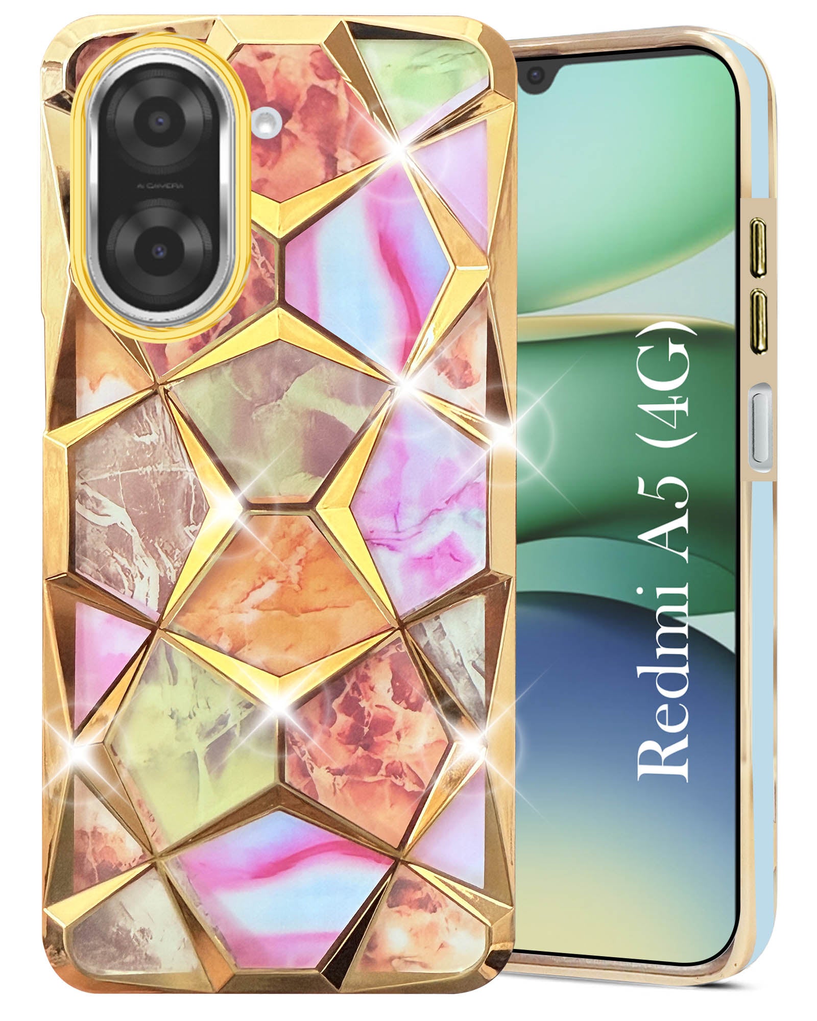 For Redmi A5 4G Back Cover Case (Dual Design Glitter Sparkle and Detachable Diamond Print Case | Soft and Flexible)