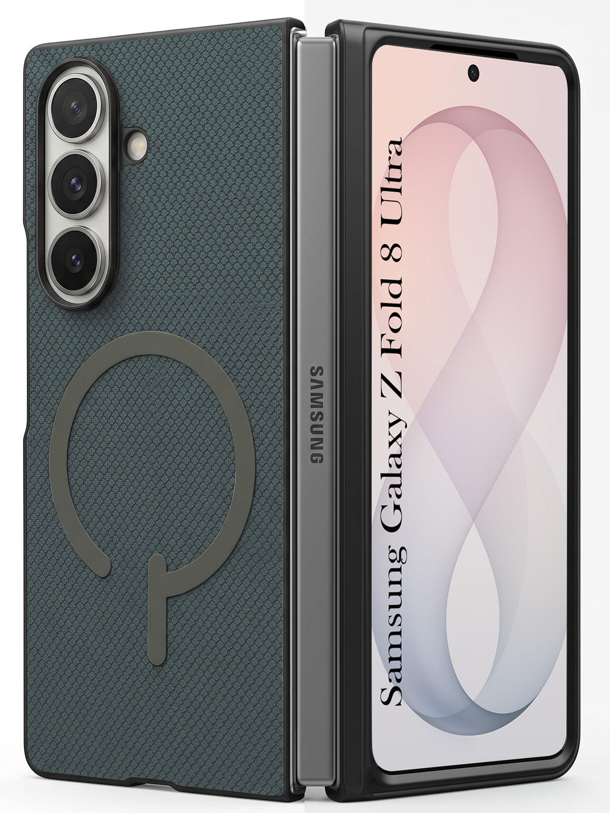 For Samsung Galaxy Z Fold 8 Ultra Premium Magnetic Back Cover Case (MagSafe Compatible | 180° Folding Design | Soft Microfiber Inner Lining | Textured Blue Finish)