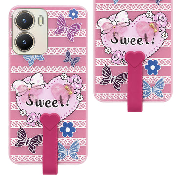 For Vivo T2x Back Cover Case (3D Cute Heart Strap Holder | Camera Protection | Designer Girls Print)