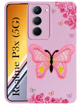 For Realme P3x Back Cover Case (Soft Butterfly Embroidery | Women Teen Girls | Camera Protection| Matte Silicone)